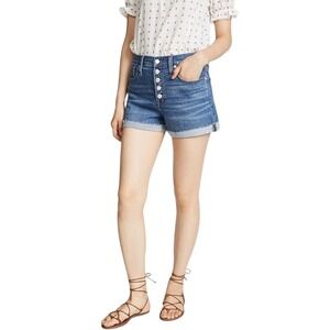 Madewell Size 27 High Rise Cut Off Denim Shorts Cuffed‎ Blue Button Fly